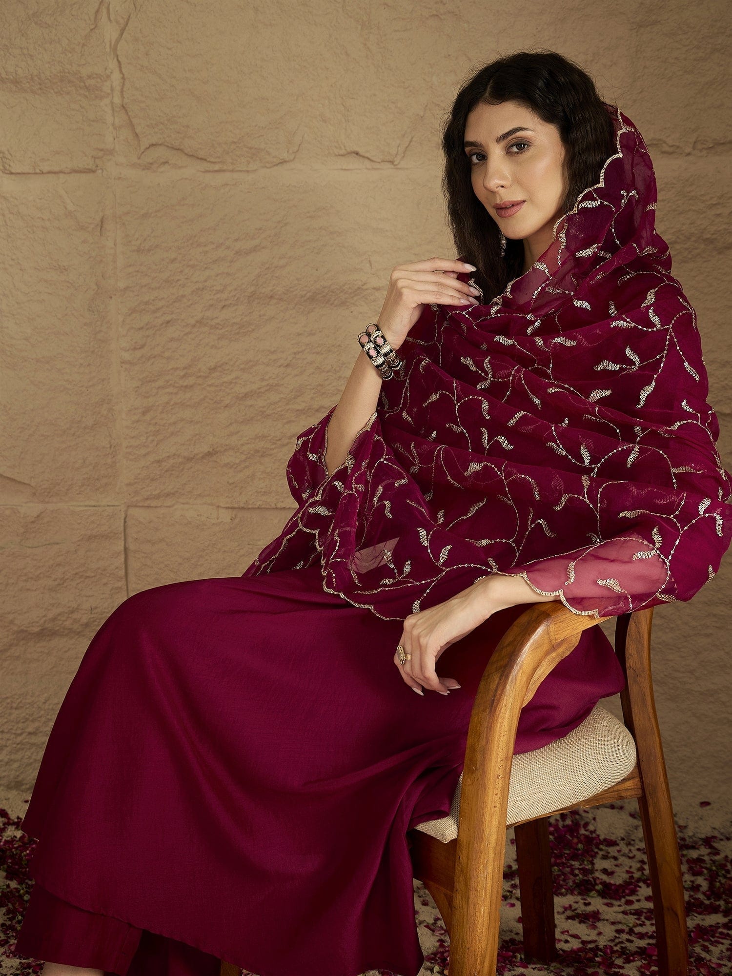 Round Neck Anarkali With Trouser And Dupatta