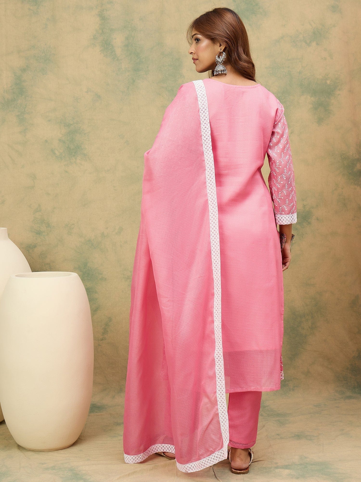Varanga Women Floral Embroidered Regular Thread Work Kurta with Trousers & with Dupatta