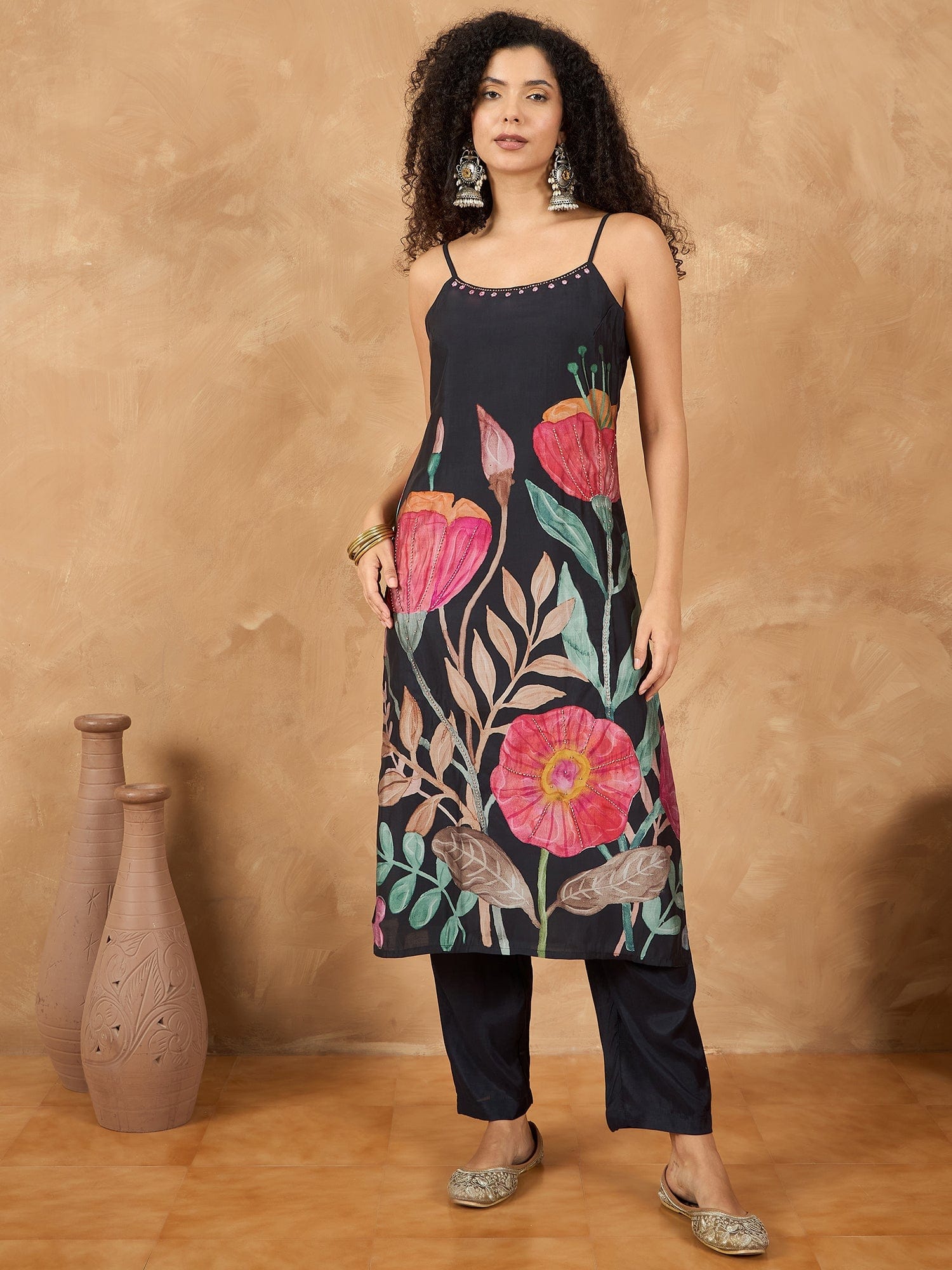 Bold Floral Printed Kurta With Trouser & Dupatta