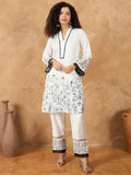 Kurta Set With Thread Embroidery Paired With Organza Panelling, Thread Work And Lace Detailed Trousers And Scallop Dupatta