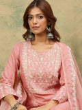 Varanga Women Peach Ethnic Motifs Embroidered Thread Work Pure Cotton Kurta Set