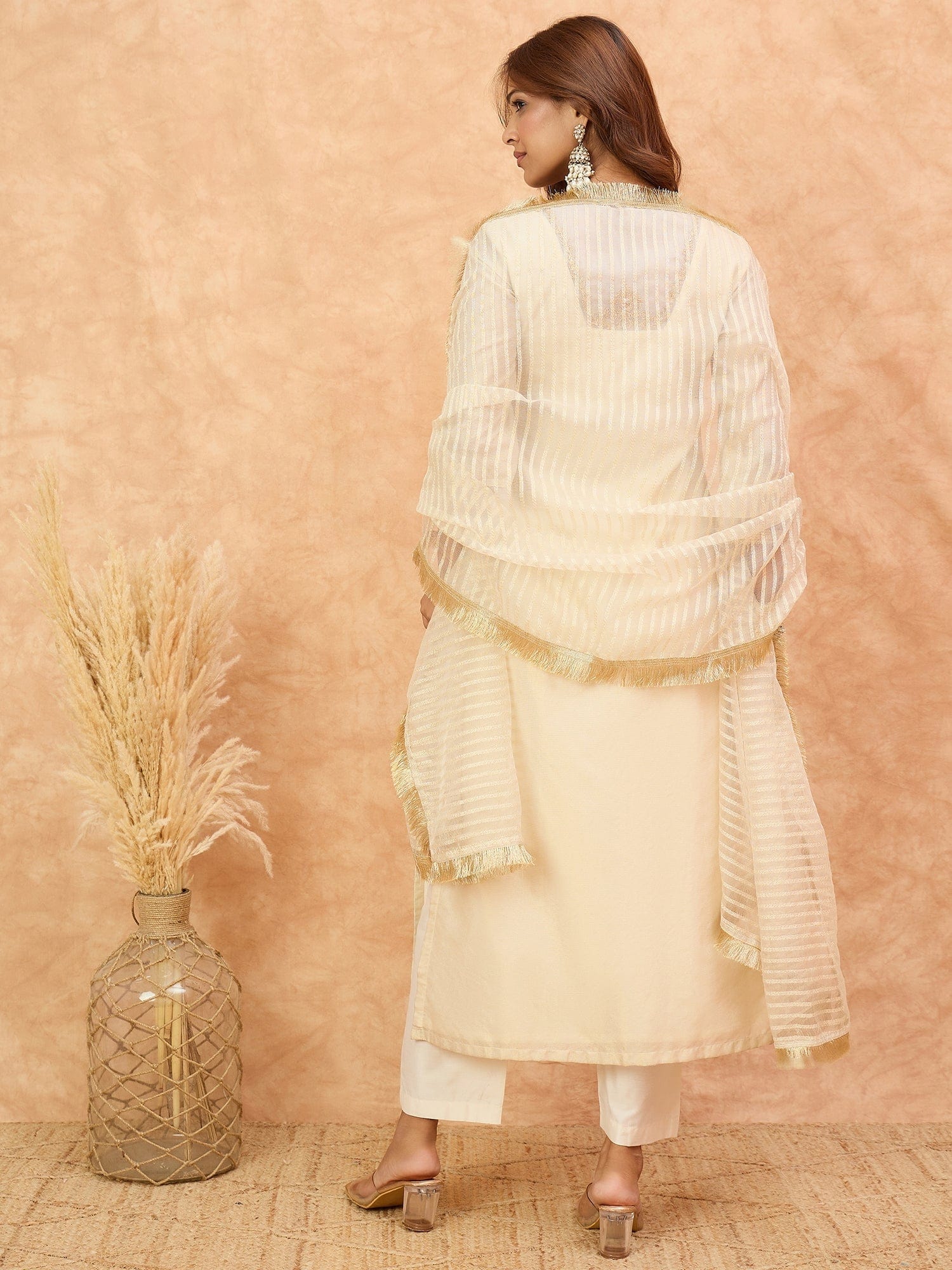 Varanga Women Zari Embroidered And Sequence Embellished With Organza Detailed Kurta With Bottom And Dupatta