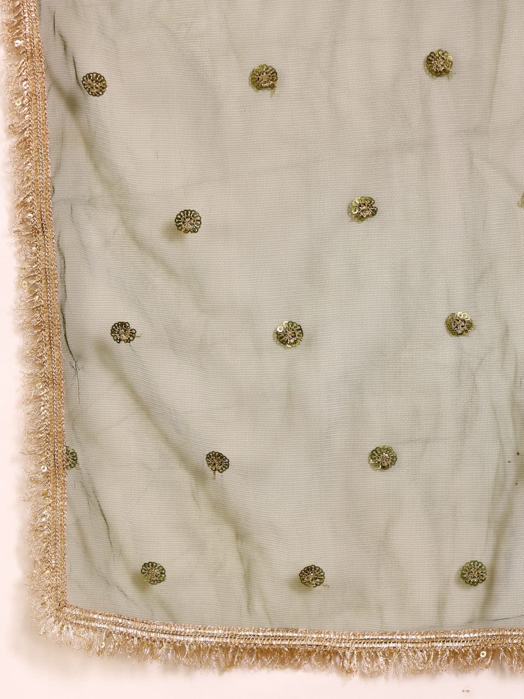Varanga Women Olive Green Lace Embellished Sleeveless Straight Kurta Paired With Tonal Palazzo And Dupatta