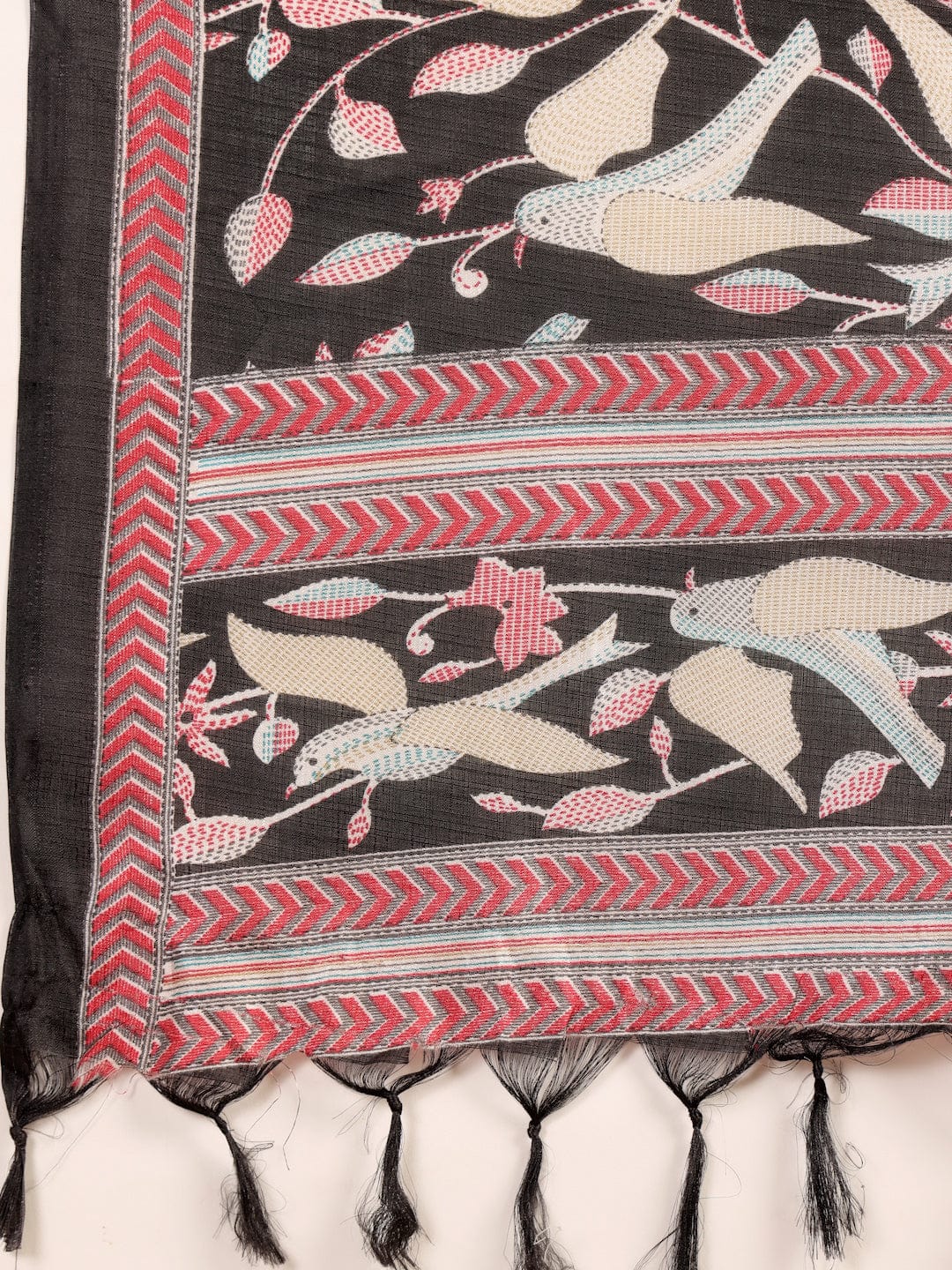 Varanga Women Black Embroidered Kurta Paired With Tonal Bottom And Printed  Bhaghalpuri Dupatta