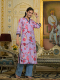 Varanga Women Lavender Floral Printed V-Neck Straight Kurta With Three Quarter Bell Sleeves