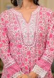 Varanga Women Pink & White Floral Printed Embroidered Anarkali Kurta Paired Wirh Printed Bottom And Dupatta