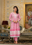 Varanga Women Pink & White Floral Printed Embroidered Anarkali Kurta Paired Wirh Printed Bottom And Dupatta