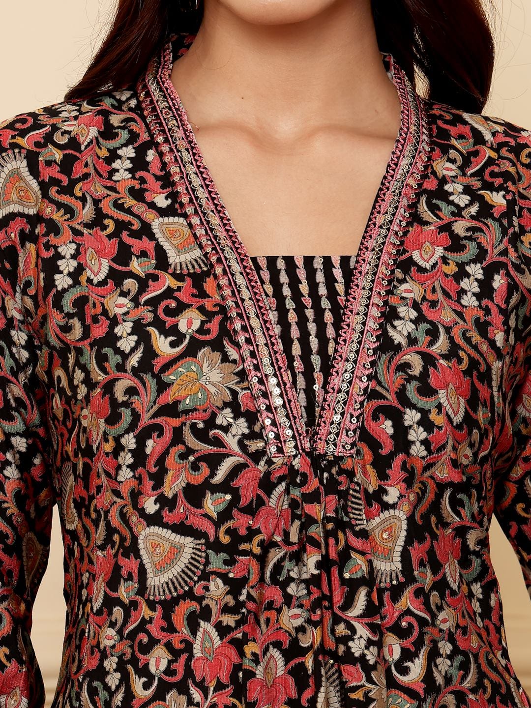 Varanga Women Black Floral Printed Yoke Embroidered Kurta Paired With Bottom And Dupatta