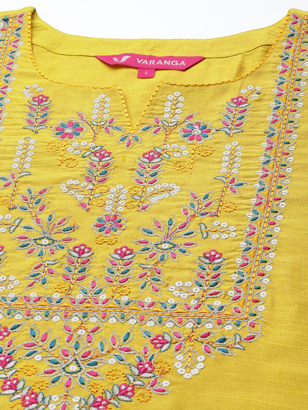 Varanga Yellow Embroidered Kurta With Tonal Bottam And Contrast Printed Dupatta
