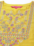 Varanga Yellow Embroidered Kurta With Tonal Bottam And Contrast Printed Dupatta