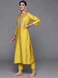 Varanga Yellow Embroidered Kurta With Tonal Bottam And Contrast Printed Dupatta