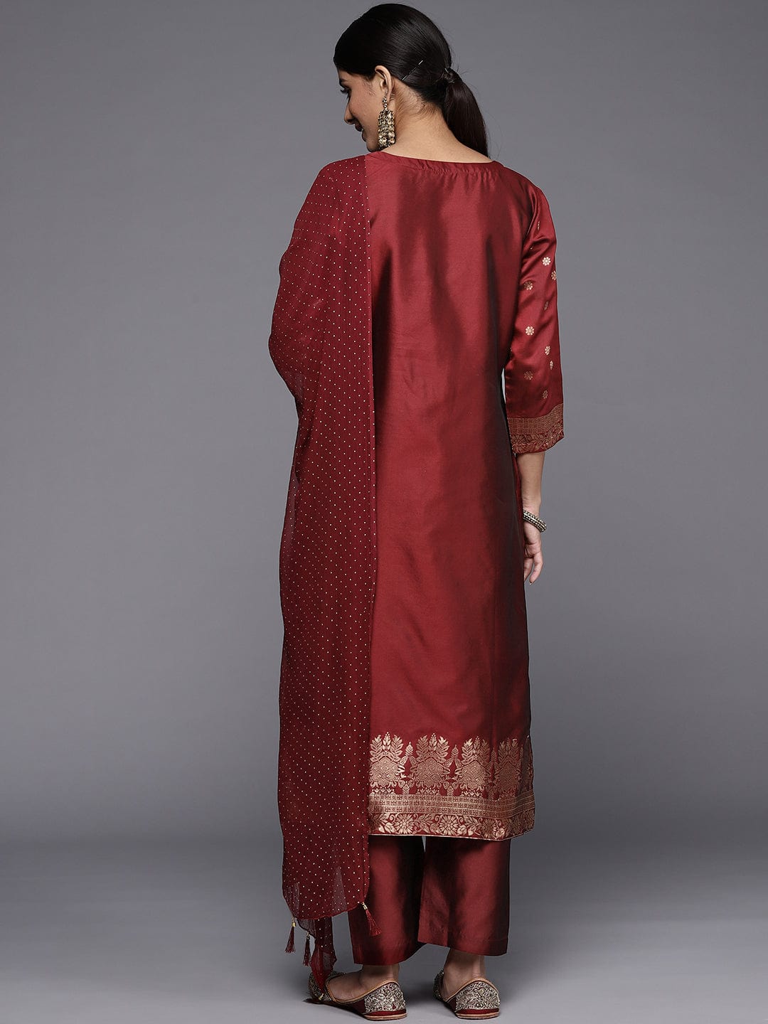 Varanga Women Maroon Ethnic Motifs Kurta with Trousers & Dupatta