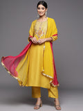 Varanga Women Yellow Ethnic Motifs Yoke Design Mirror Work Kurta with Trousers & With Dupatta
