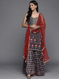 Varanga Women Black Ethnic Motifs Printed Sequinned Kurta With Trousers Dupatta