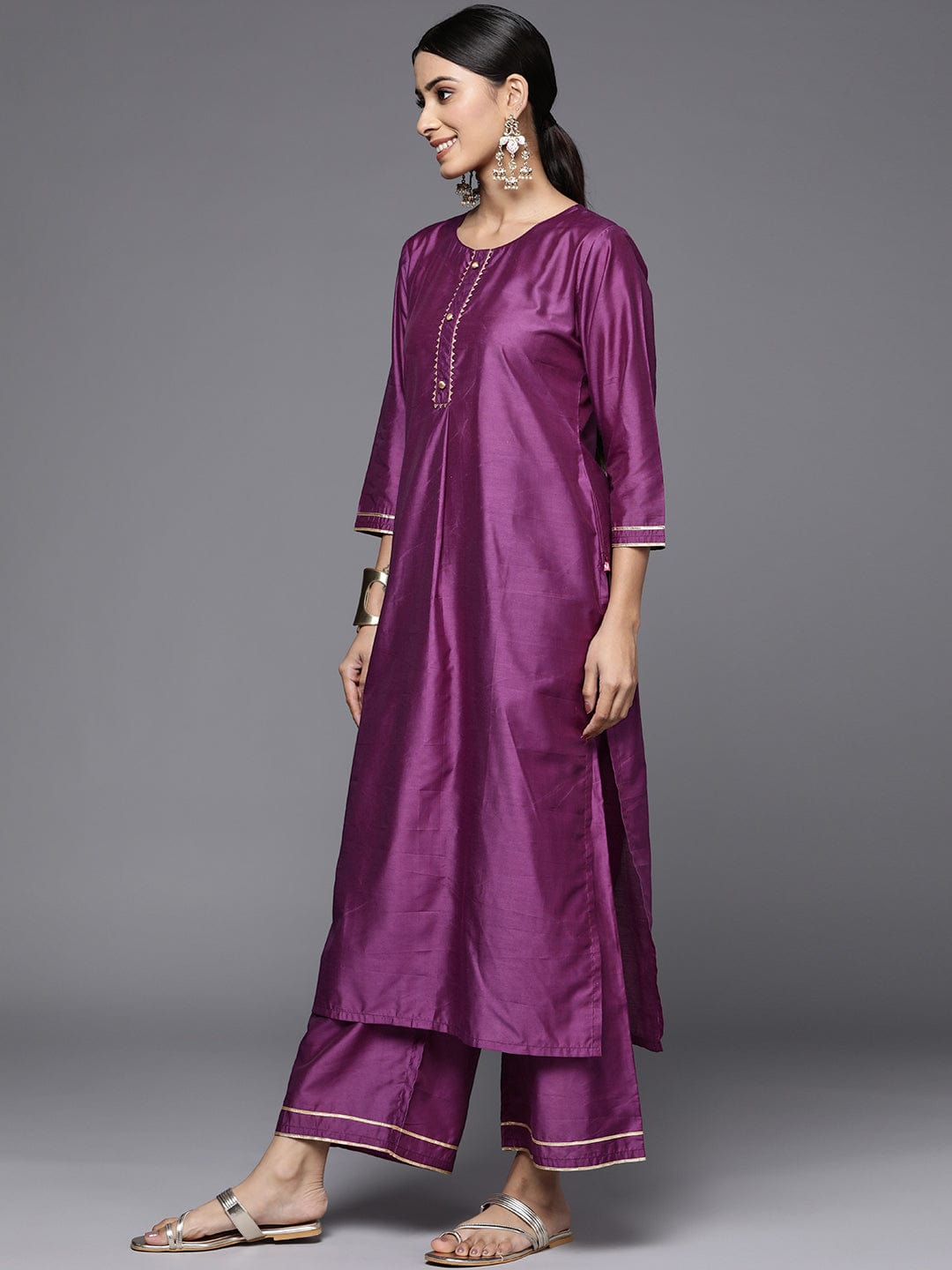 Varanga Women Purple Yoke Design Kurta with Trousers & Dupatta