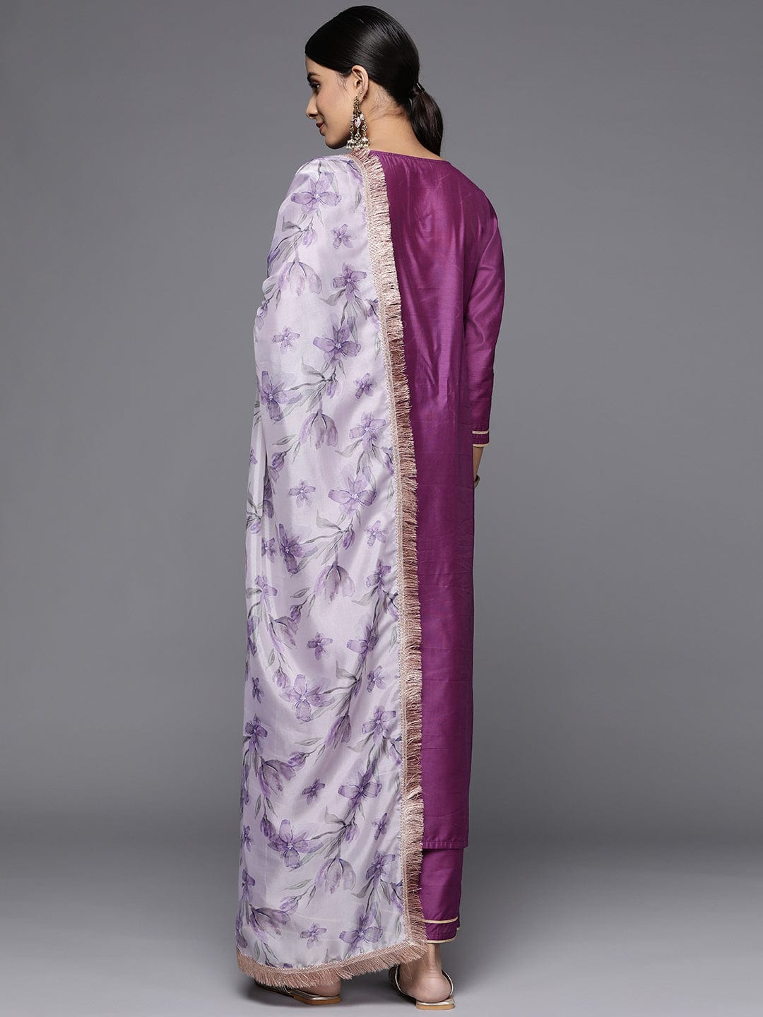 Varanga Women Purple Yoke Design Kurta with Trousers & Dupatta