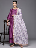 Varanga Women Purple Yoke Design Kurta with Trousers & Dupatta