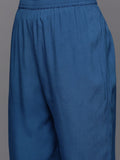 Varanga Women Blue Floral Printed Strap Style Straight Kurta Paired With Tonal Bottom And Dupatta