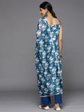 Varanga Women Blue Floral Printed Strap Style Straight Kurta Paired With Tonal Bottom And Dupatta
