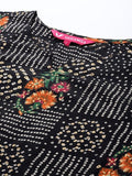 Varanga Women Black Bhandhani & Floral Printed Straight Kurta With Round Neck