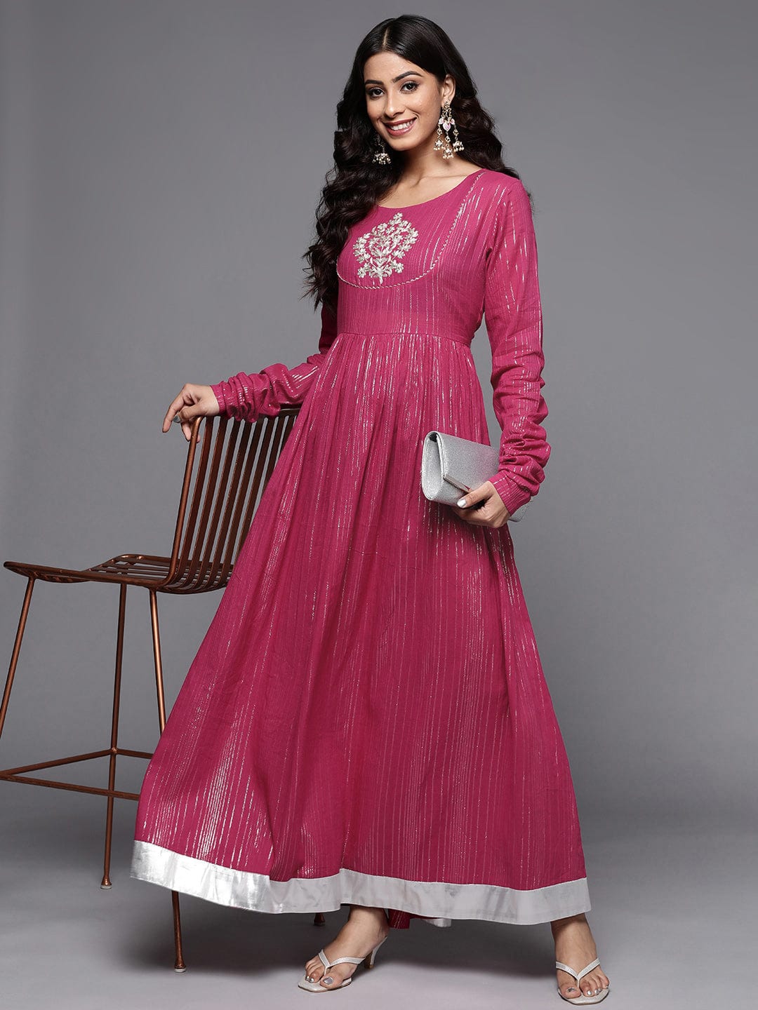 Varanga Women Fushia Emboridered Anarkali Kurta