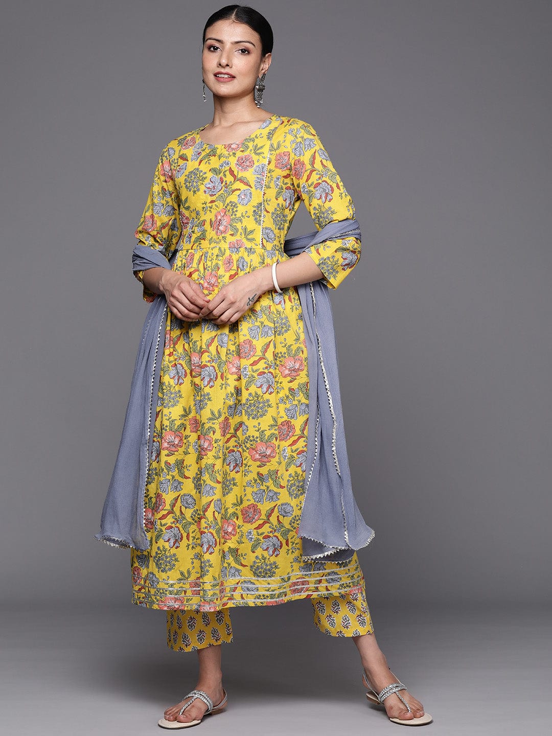 Varanga Women Empire Pure Cotton Kurta with Trousers & With Dupatta