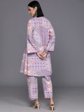 Varanga Women Lavender Abstract Printed V-Neck A-Line Kurta Paired With Tonal Bottom