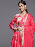 Varanga Women Pink Floral Printed Angrakha Style Anarkali Kurta Paired With Dupatta