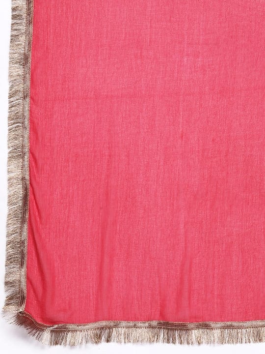 Varanga Women Pink Floral Printed Angrakha Style Anarkali Kurta Paired With Dupatta