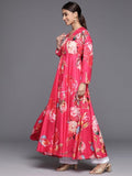 Varanga Women Pink Floral Printed Angrakha Style Anarkali Kurta Paired With Dupatta