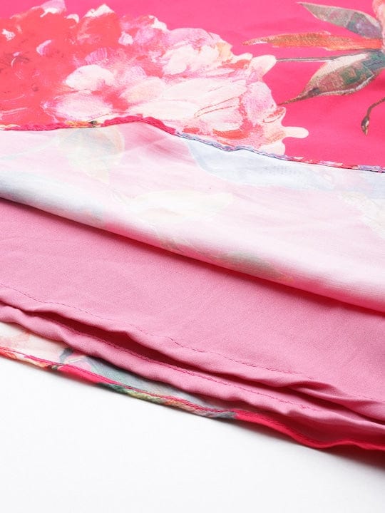Varanga Women Pink Floral Printed Angrakha Style Anarkali Kurta Paired With Dupatta