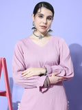 Mauve Straight Kurta With Pom Pom Hem Paired With Tonal Bottom