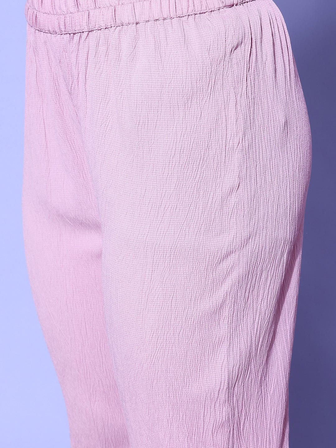 Mauve Straight Kurta With Pom Pom Hem Paired With Tonal Bottom
