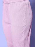 Mauve Straight Kurta With Pom Pom Hem Paired With Tonal Bottom