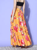 Yellow Floral Printed Tiered Skirt