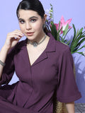 Mauve Shirt Collar Neck A-Line Kurta Paired With Tonal Bottom