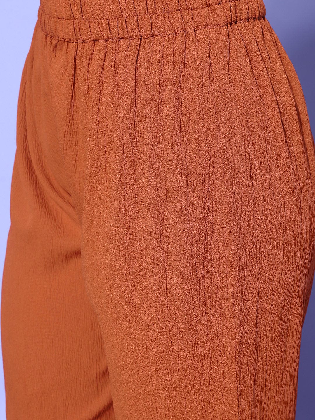 Rust Shirt Collar Neck A-Line Kurta Paired With Tonal Bottom