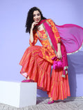 Yellow Abstract Printed Straight Kurta Paired With Sharara And Dupatta