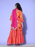 Yellow Abstract Printed Straight Kurta Paired With Sharara And Dupatta