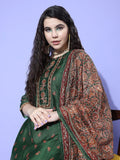 Green Floral Printed Kurta Paired With Tonal Bottom And Thread Embroidered Dupatta