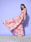 Multi Colour Abstract Printed Wrap Top Paired With Tonal Printed Flared Bottom