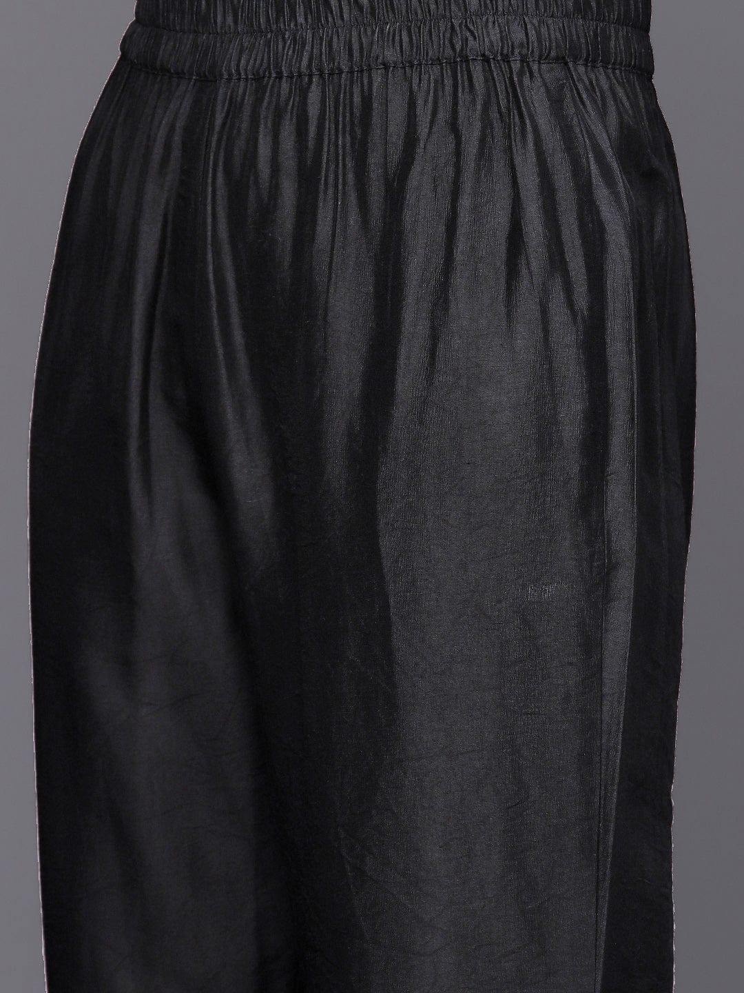 Varanga Grey And Black Stripe Printed Straight Kurta Paired With Solid Black Bottom And Printed Dupatta