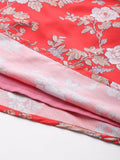 Red Floral Printed Angrakha Style Anarkali Kurta Paired With Chiffon Solid Dupatta