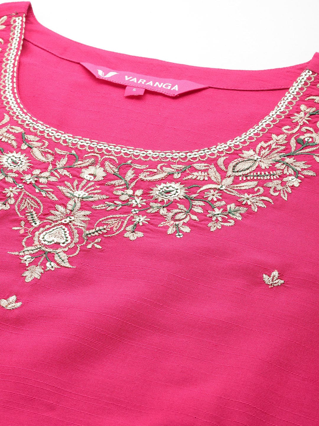 Pink Placement Design Embroidered Straight Kurta Paired With Contrast Bottom And Chiffon Dotted Dupatta With Four Side Fringes