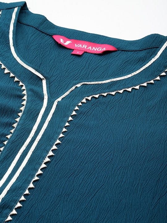 Varanga Women Teal Straight Kurta Paired With Tonal Bottom And Tabby Dupatta