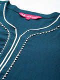 Varanga Women Teal Straight Kurta Paired With Tonal Bottom And Tabby Dupatta