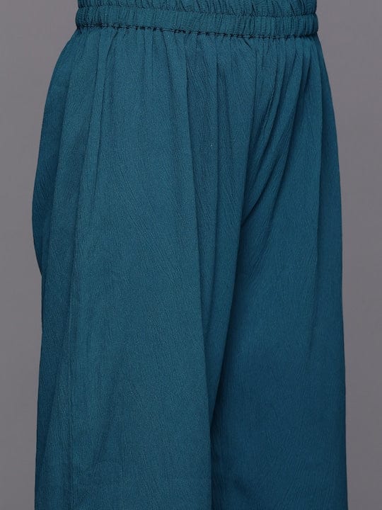 Varanga Women Teal Straight Kurta Paired With Tonal Bottom And Tabby Dupatta