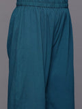 Varanga Women Teal Straight Kurta Paired With Tonal Bottom And Tabby Dupatta