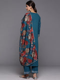 Varanga Women Teal Straight Kurta Paired With Tonal Bottom And Tabby Dupatta