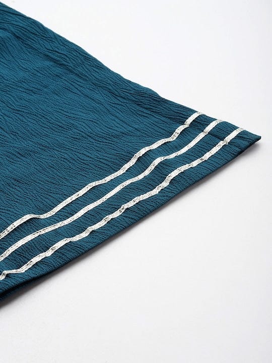 Varanga Women Teal Straight Kurta Paired With Tonal Bottom And Tabby Dupatta